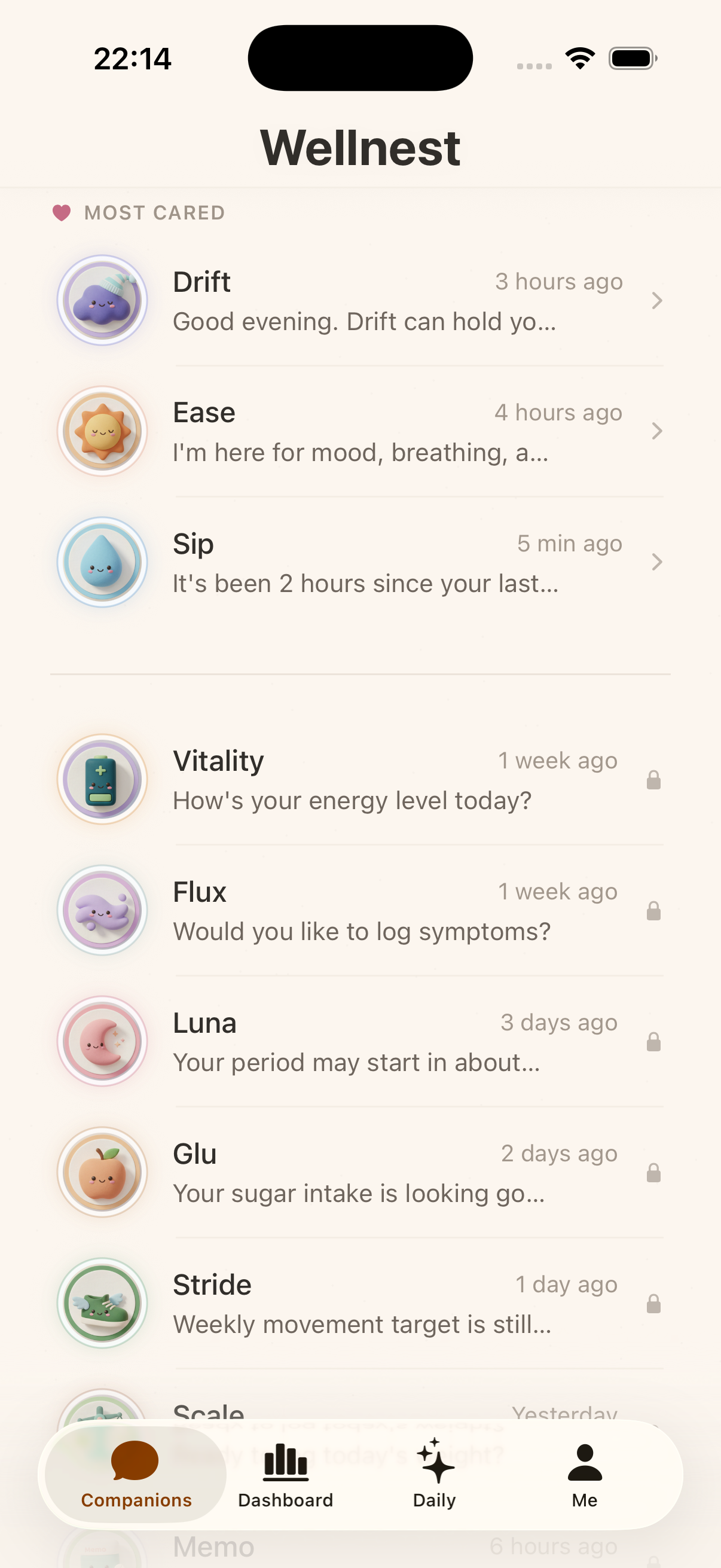 Wellnest Mate companion screen